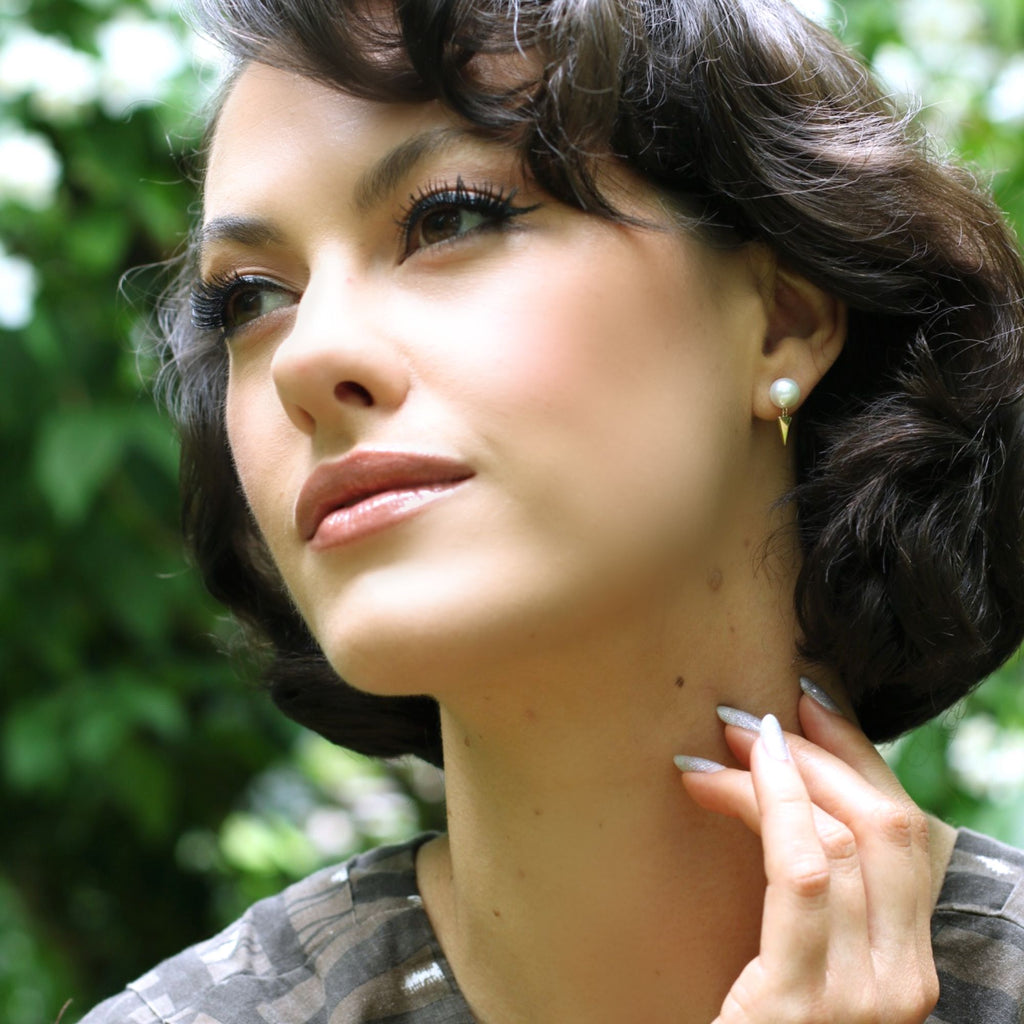 Solid Gold Pearl Drop Earrings - Misia Mae London