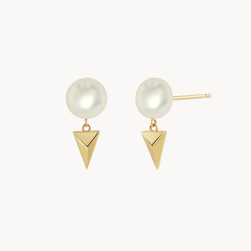 Fine gold pearl earrings with gold drop - Misia Mae London