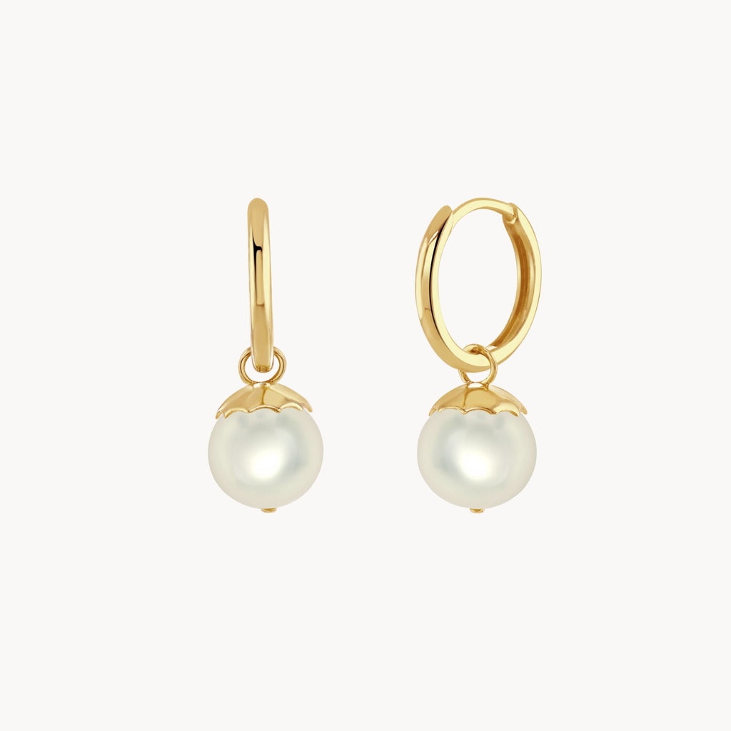 Fine gold huggie earrings with pearl drops - Misia Mae London